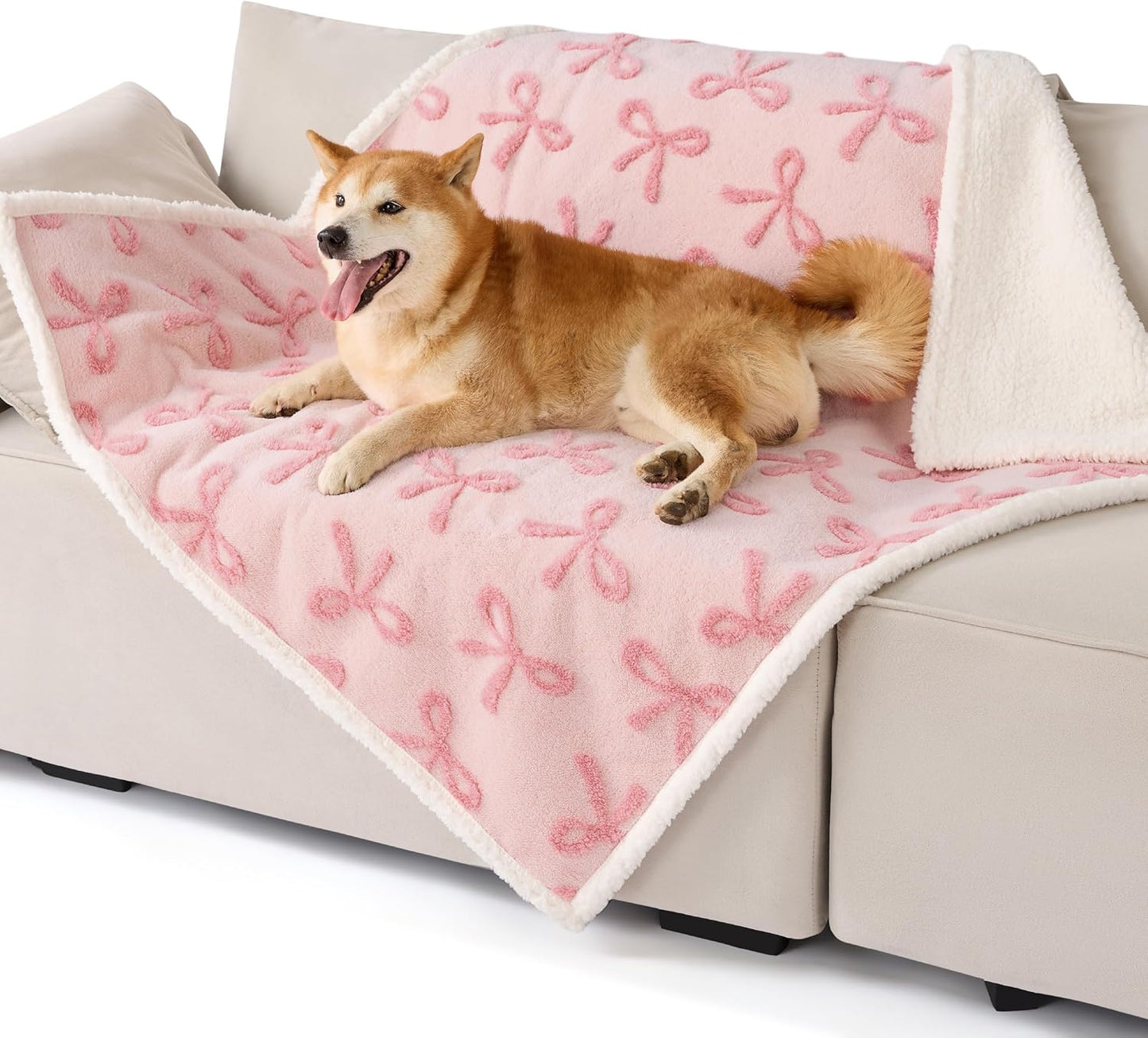 LE SURE Waterproof Dog Blanket for Large Dogs - Washable Double Sided Dog Blankets with Warm Jacquard Shag and Soft Sherpa Fleece, Pet Cat Blanket for Couch Protection, 3D Textured Cloud, Green