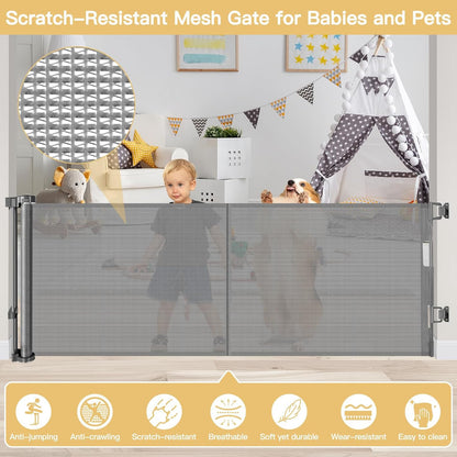 Reinforced 28 Inch Tall Retractable Baby Gates for Dogs, Easy Step Over Pet Gate with Support Rods, 55" Wide Retractable Dog Gate, Puppy Gates for The House Short Dog Gate for Stairs, Doorways, White