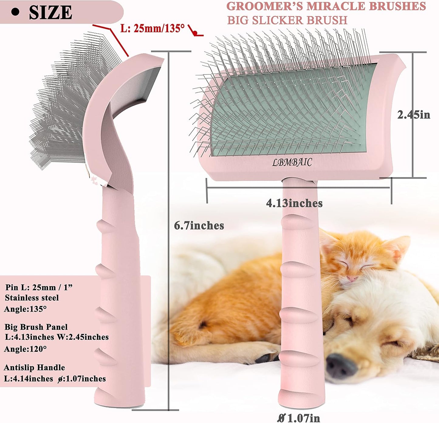 Slicker Brush for Poodles and Goldendoodles - Curved Brush for Thick, Fluffy, Shedding Fur on Dogs and Cats - Soft, Gentle Pins for Grooming (Blue)