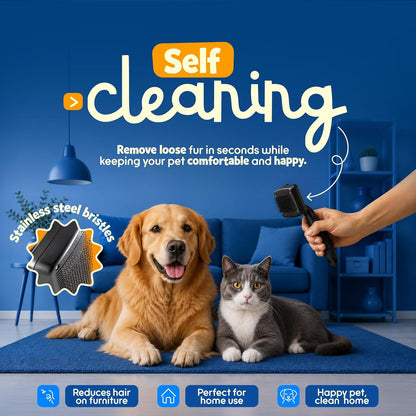 Be Best Pets Slicker Brush for Dogs & Cats - Self Cleaning Dog Brush for Shedding & Grooming - Gentle Bristles Pet Hair Remover Detangling Brush for Undercoat, Tangles & Loose Fur Removal
