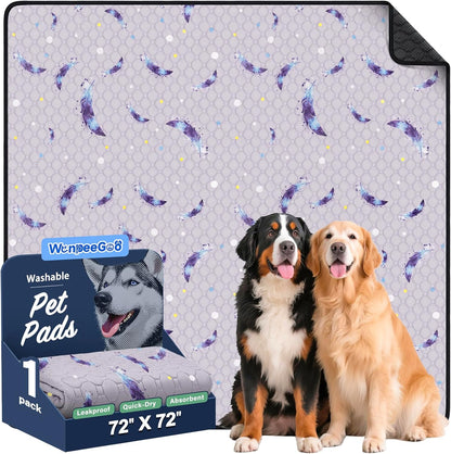 WanpeeGoo Washable Pee Pads for Dogs, 2Pack Reusable Puppy Pads, Super Absorbent & Leakproof Dog Pads, Anti-Slip Dog Pee Pads for Puppy Training & Incontinence, Feather Pattern 36"x41"