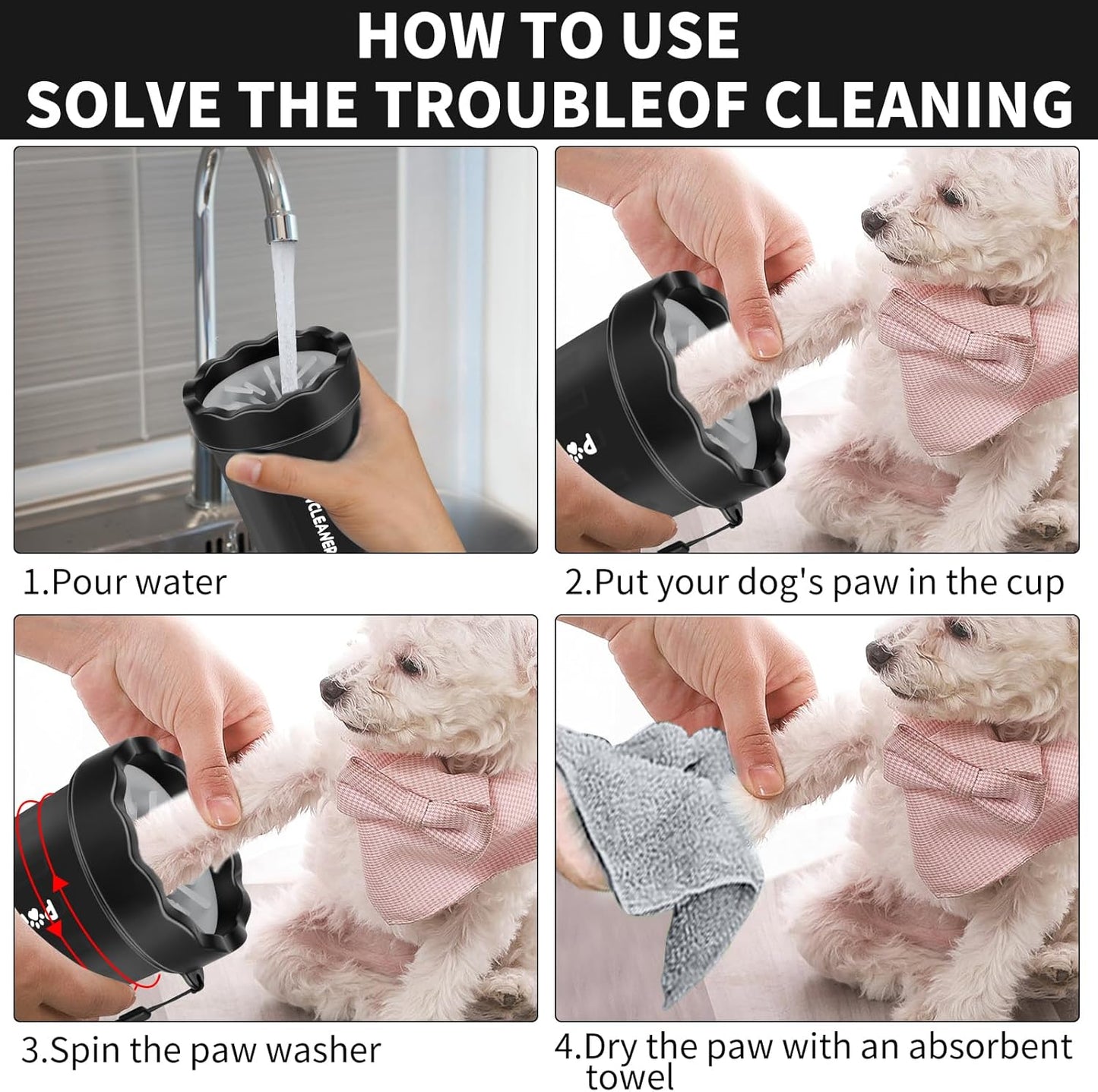 Professional 7 in 1 Dog Paw Cleaner for Dogs & Cats - Includes 1 Portable Paw Washer, 1 Bath Brush, 2 Dog Toothbrushes and 3 Absorbent Towels Note: Fits Paws up to 2 Inches Wide (Small, Blue)
