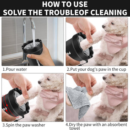 Professional 7 in 1 Dog Paw Cleaner for Dogs & Cats - Includes 1 Portable Paw Washer, 1 Bath Brush, 2 Dog Toothbrushes and 3 Absorbent Towels Note: Fits Paws up to 2 Inches Wide (Small, Blue)