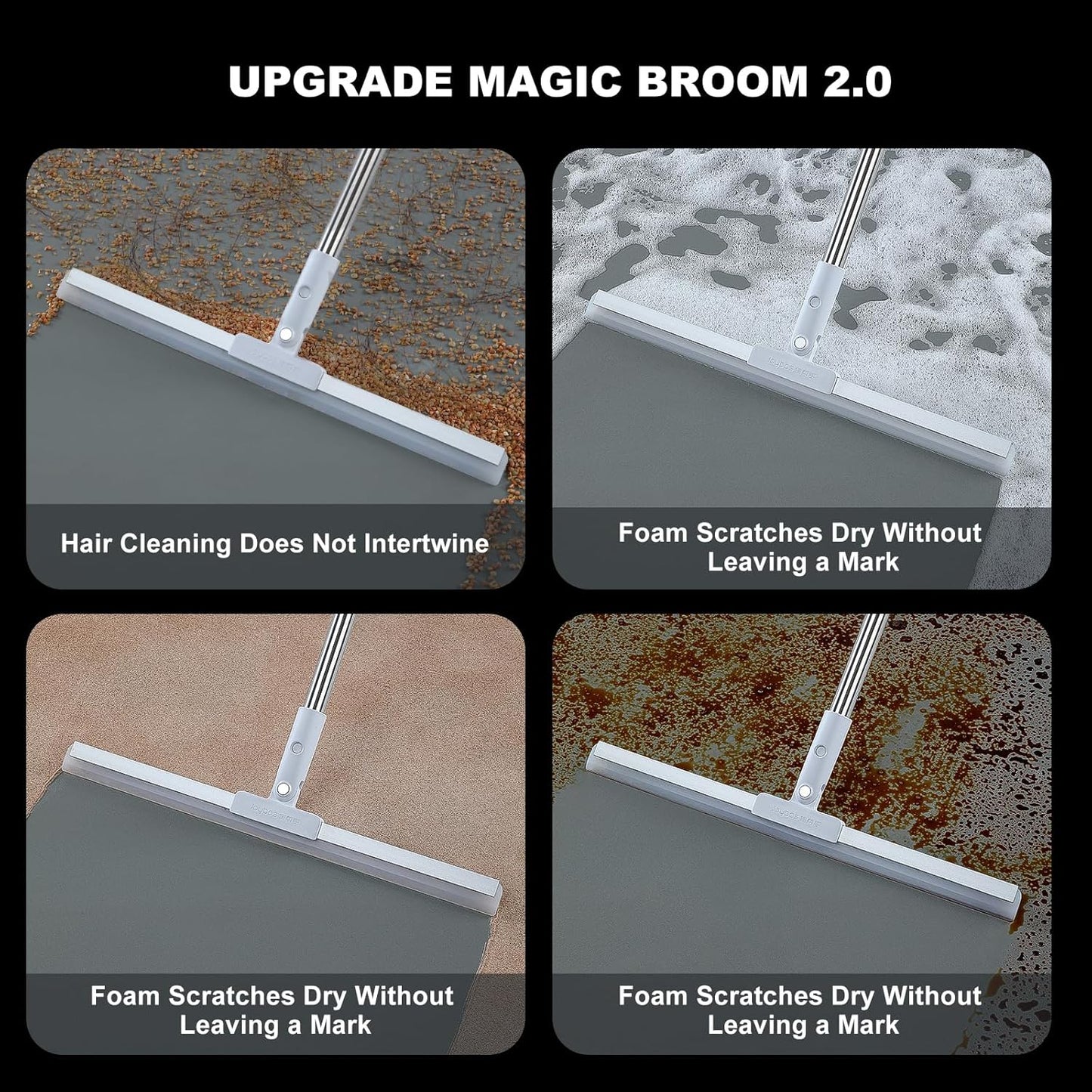 Rubber Squeegee Broom for Floor,62" Long Handle Window Squeegee, Silicone Pet Hair Remover,Magic Squeegee Broom for Indoor Cleaning,Cleans Glass, Hair, fine dust, Liquids, Suitable Smooth Floors, Rugs