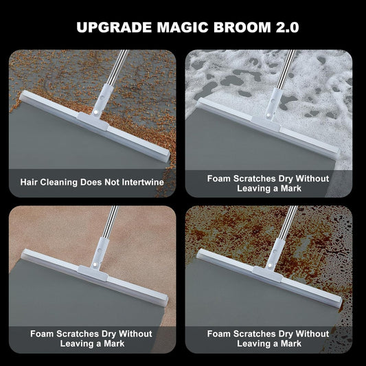 Rubber Squeegee Broom for Floor,62" Long Handle Window Squeegee, Silicone Pet Hair Remover,Magic Squeegee Broom for Indoor Cleaning,Cleans Glass, Hair, fine dust, Liquids, Suitable Smooth Floors, Rugs