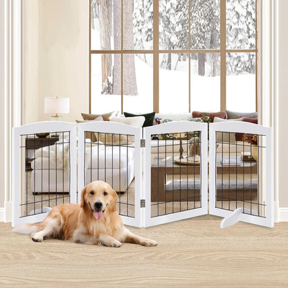 LZRS 2-Panel Freestanding Foldable Wood Dog Gate – Solid Wood & Steel Wire, Chew-Resistant Pet Barrier for Indoor Use, Ideal for Small to Medium Dogs, White