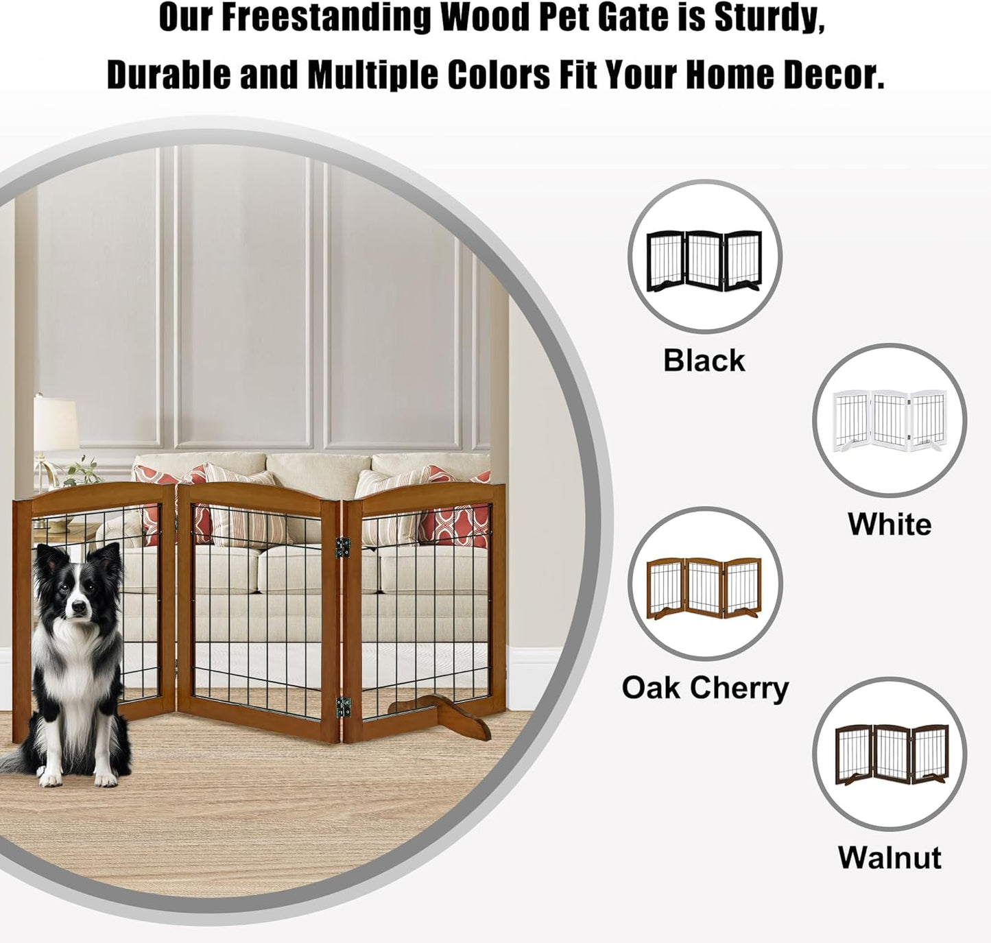 LZRS 2-Panel Freestanding Foldable Wood Dog Gate – Solid Wood & Steel Wire, Chew-Resistant Pet Barrier for Indoor Use, Ideal for Small to Medium Dogs, White