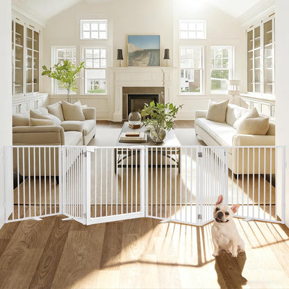 Snagle Paw Extra Wide Dog Gate,Free Standing Dog Fence with Door, Up to 104 Inch Wide Pet Gate with Support Feet for Stairs, Hallways, Doorways, Yard (Black, 4 Panels)