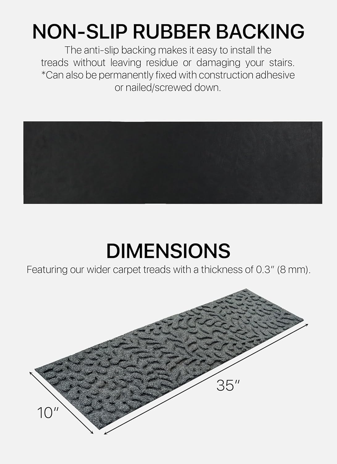 FINEHOUS Outdoor Stair Treads Non-Slip 35”x10” (6-Pack) – Carpet Treads with Rubber Backing Diamond Grey