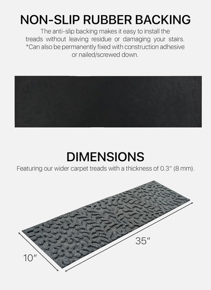 FINEHOUS Outdoor Stair Treads Non-Slip 35”x10” (6-Pack) – Carpet Treads with Rubber Backing Diamond Grey