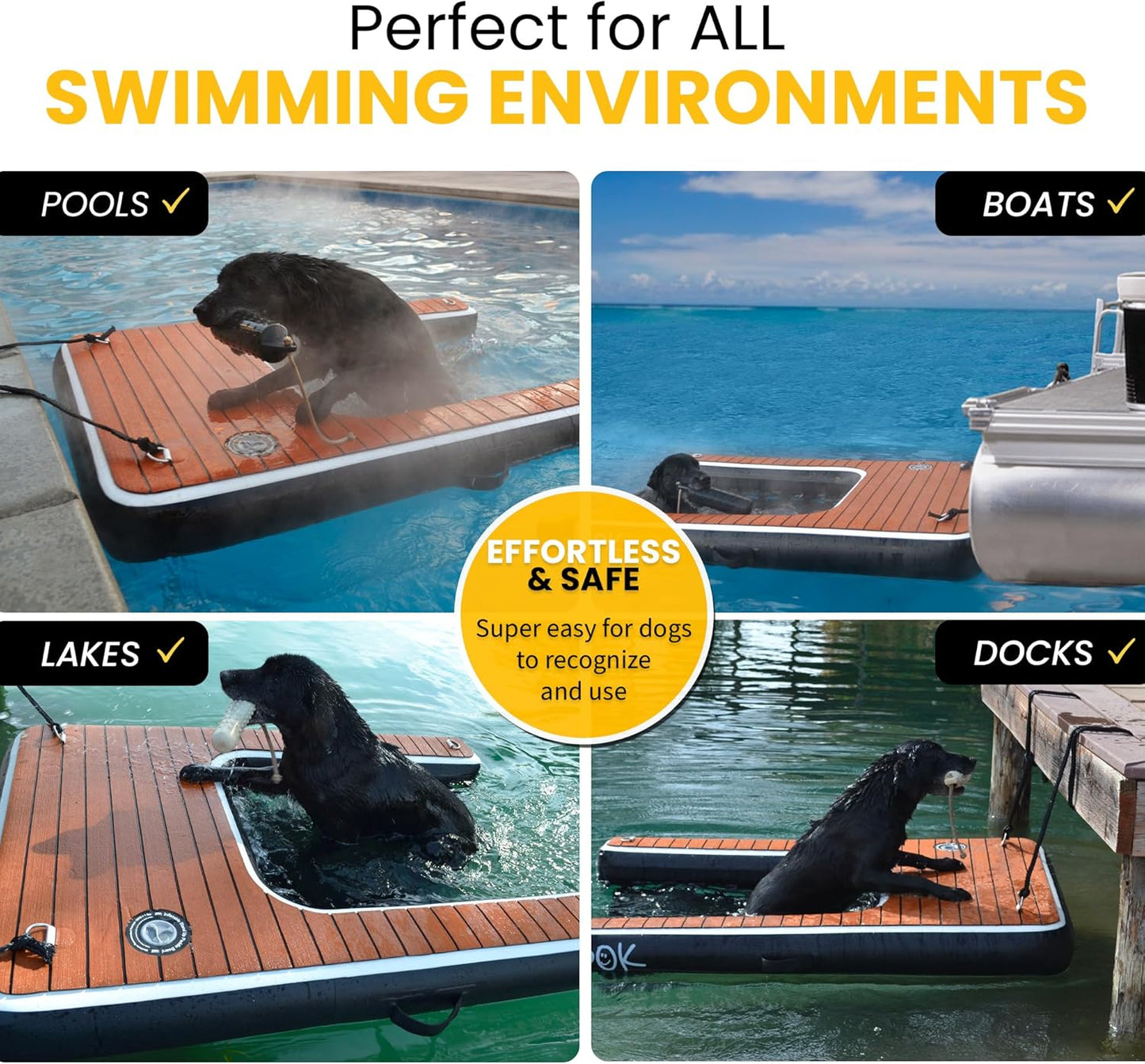 DOK Dog-DOK Inflatable Dock Platform: Safe & Easy Water Access for Dogs Up to 230 lbs; Floating Non-Slip EVA Foam with Dog Boat Ramp for Pool, Dock, & Lake | Military Grade & High Visibility
