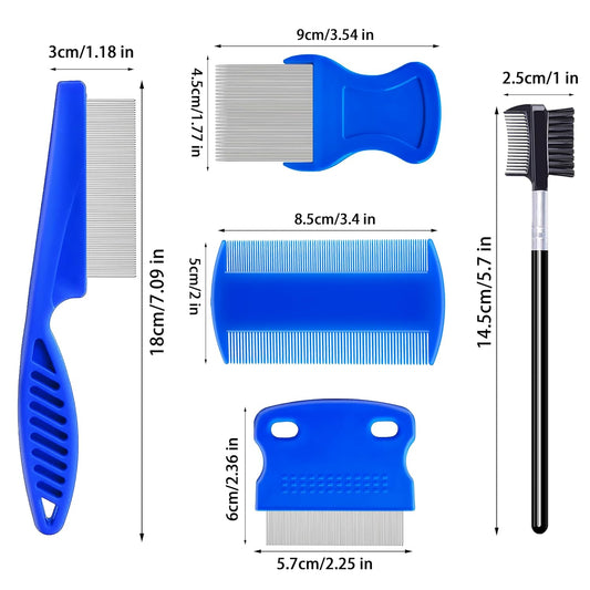 5 Pack Flea Lice Comb,Stainless Steel Dog Cat Grooming Combs With Rounded Teeth,Double-Sided Tear Stain Remover,Dematting Comb For Dogs Cats Ideal For All Types Of Small, Medium, Large Pets