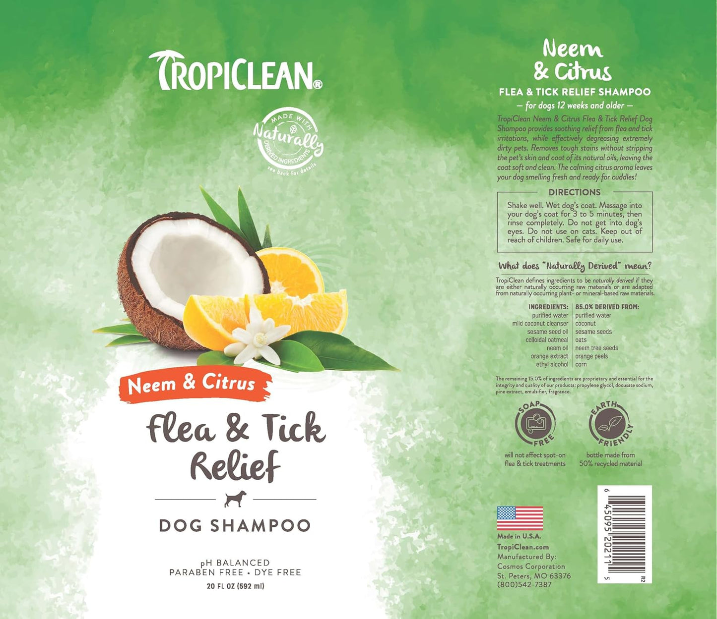 TropiClean Deshedding Dog Shampoo, Fast-Acting Shedding Control & Coat Softener, Puppy Safe, Made in USA, Lime & Coconut Scent, Cat Friendly, 20oz.