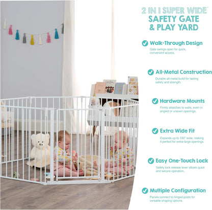 Regalo Safety 28"-76” Super Wide Configurable Baby Gate for Doorways & Open Spaces, 3-Panel Wall Mounted Safety Gate with Door for Babies, Toddlers & Pets, Includes Wall Mount Hardware