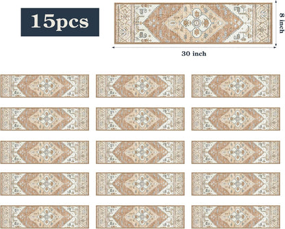 Lahome Stair Treads Non Slip 15 Pack 8" X 30" Stair Treads for Wooden Steps, Washable Self Adhesive Stair Runners Stain Resistant Stair Carpet, Edging Staircase for Kids Elders and Dogs Dorie, Taupe