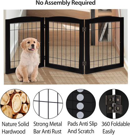 LZRS 2-Panel Freestanding Foldable Wood Dog Gate – Solid Wood & Steel Wire, Chew-Resistant Pet Barrier for Indoor Use, Ideal for Small to Medium Dogs, White