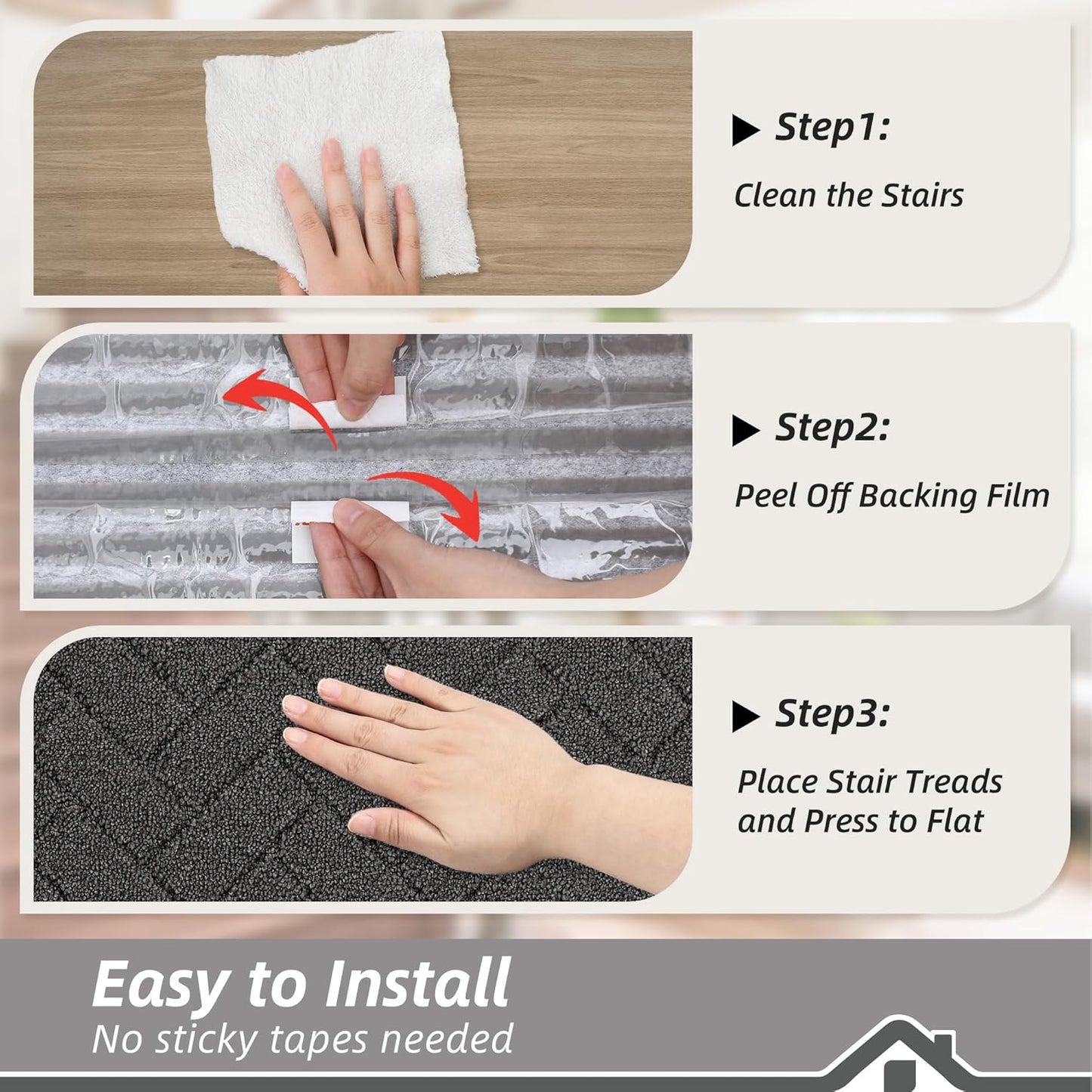 BEQHAUSE Stair Treads for Wooden Steps 28inX9in, Non Slip Carpet Stair Treads Indoor Stair Runners Machine Washable, Soft Stair Rugs Mat Surface Polyester TPE Backing, 4pcs, Charcoal