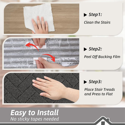 BEQHAUSE Stair Treads for Wooden Steps 28inX9in, Non Slip Carpet Stair Treads Indoor Stair Runners Machine Washable, Soft Stair Rugs Mat Surface Polyester TPE Backing, 4pcs, Charcoal