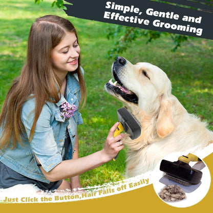 Pet Republique Retractable Slicker Brush - for Dogs, Cats, Rabbits, Any Long Haired Breed Pets – Reduce Shedding - Self Cleaning Design