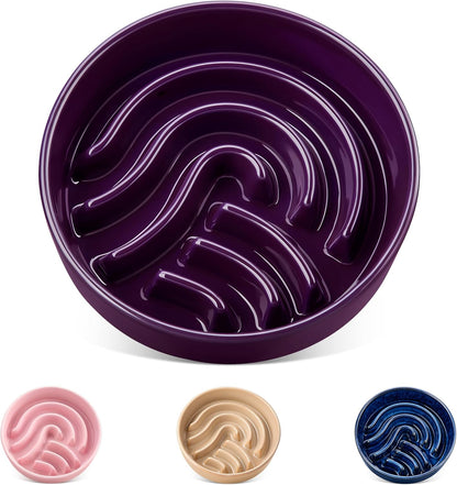 vancasso Slow Feeder Dog Bowl, 1.5 Cup Ceramic Slow Feeding Food Dish for Small and Medium Breed, Puzzle Dog Food Bowl for Fast Eater, Pink