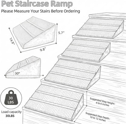 Dog Ramp for Stairs - Dog Steps-Anti-Slip Foam Stair Wedges for Small & Senior Dogs,Gentle Slope Pet Steps with Washable Corduroy Cover, Self-Sticky Pads for Safe Climbing (Gray,2-Pack)