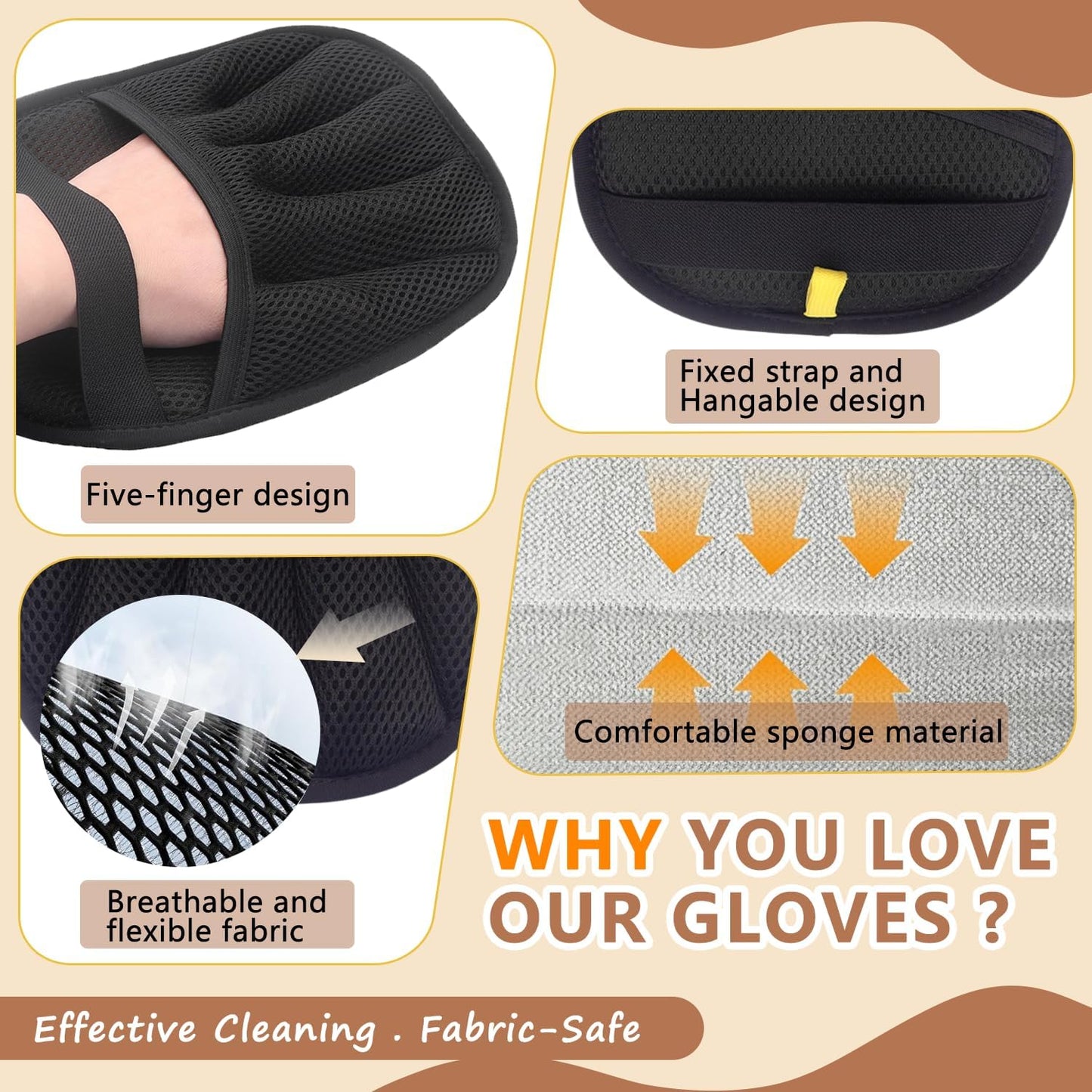 Pet Hair Removal Glove, Electrostatic Five-Finger Design, Reusable Fur Remover for Cats, Dogs, Couch, Carpet, Car Seat (1PCS)
