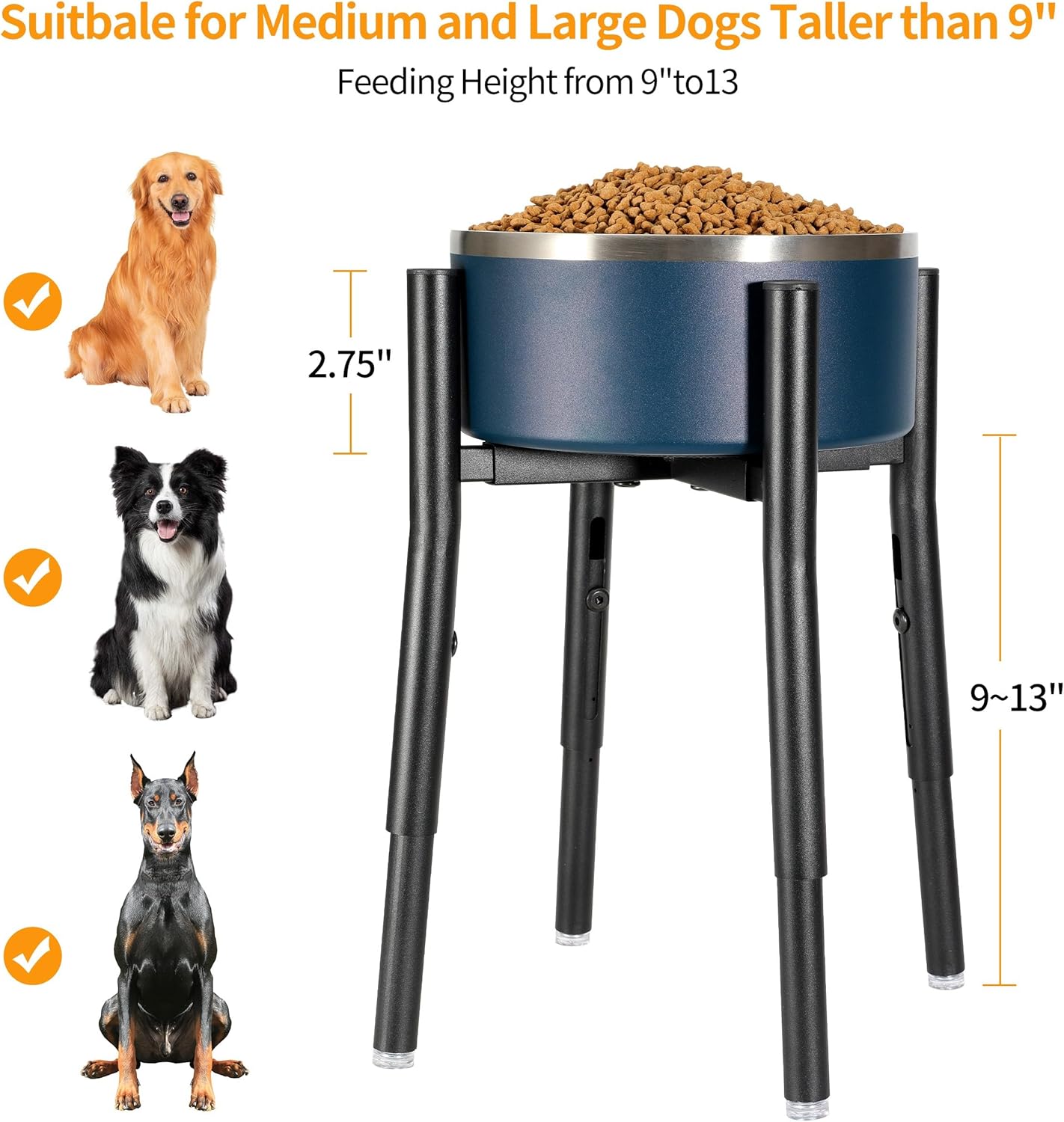 PROERR Single Dog Bowl Stand,Tall Dog Food Stand Adjustable Wide 7-11" Heights 14.5",Metal Elevated PET Bowl Holder Raised Water Feeder for Medium,Large Dog(Bowl Not Included)