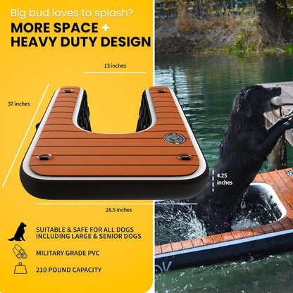 DOK Dog-DOK Inflatable Dock Platform: Safe & Easy Water Access for Dogs Up to 230 lbs; Floating Non-Slip EVA Foam with Dog Boat Ramp for Pool, Dock, & Lake | Military Grade & High Visibility