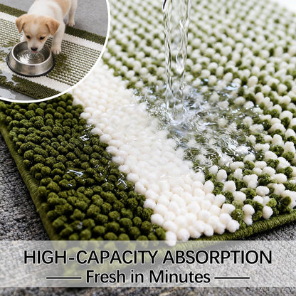 Dog Door Mat for Muddy Paws - Absorbent Quick-Dry Non-Slip Washable Chenille Pet Rug, Indoor Entryway Mat for Front Door & Crate (Brown, 24" L*16" W)