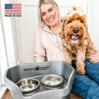 Neater Pet Brands Neater Feeder Deluxe Mess Proof Dog Bowls Elevated for Large Dogs Over 40 lbs, Made in USA, No Spill Raised Dog Food Bowl Stand Feeding Station, Food and Water Bowl Set, Black