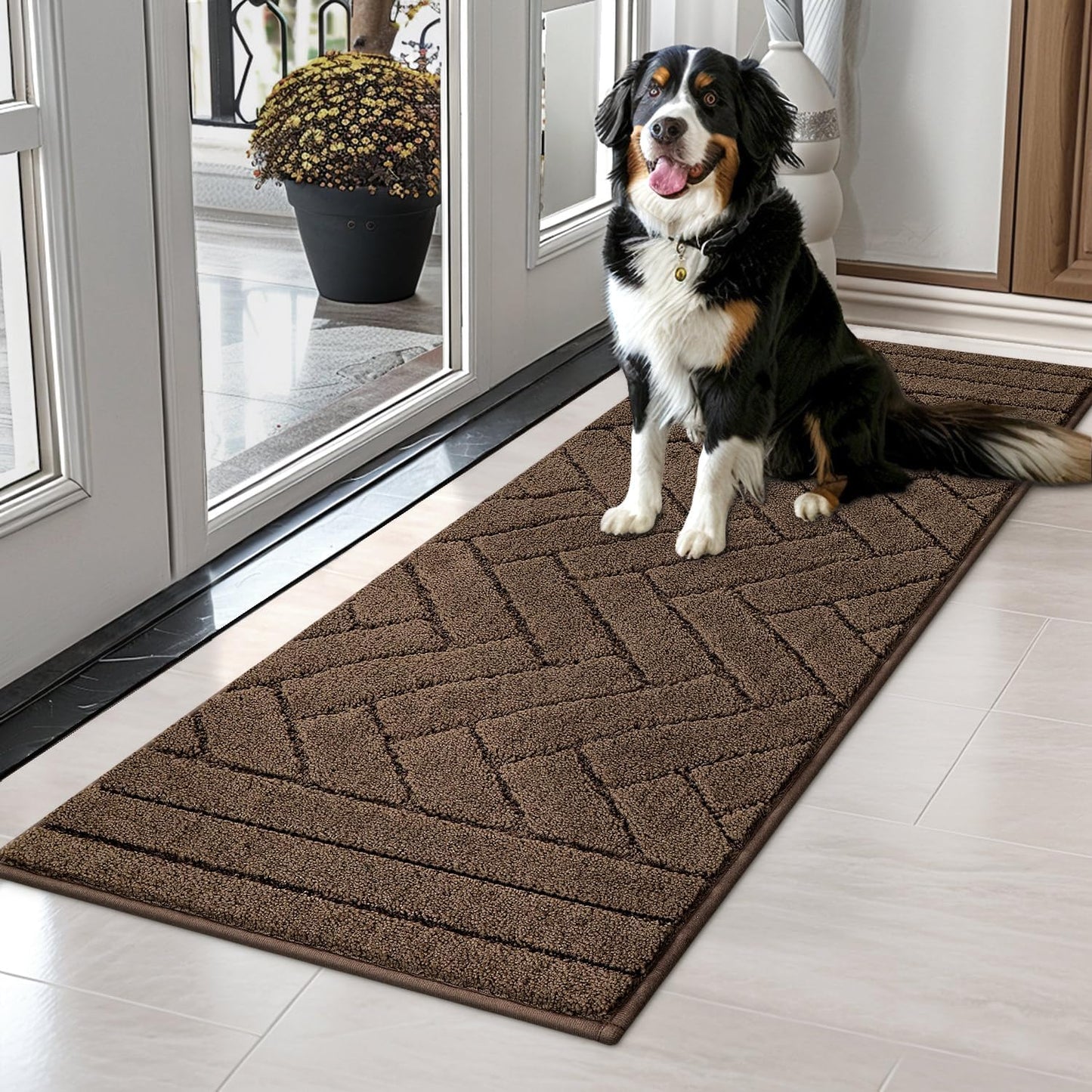 Tindbea Dog Mat for Mud Paws,Absorbs Moisture Dirt Non-Slip Washable Mud Mat for Dogs,Soft Rubber Backing Front Inside Pet Rug for Entryway, Dog Paws, Patio(20"x48",Charcoal)