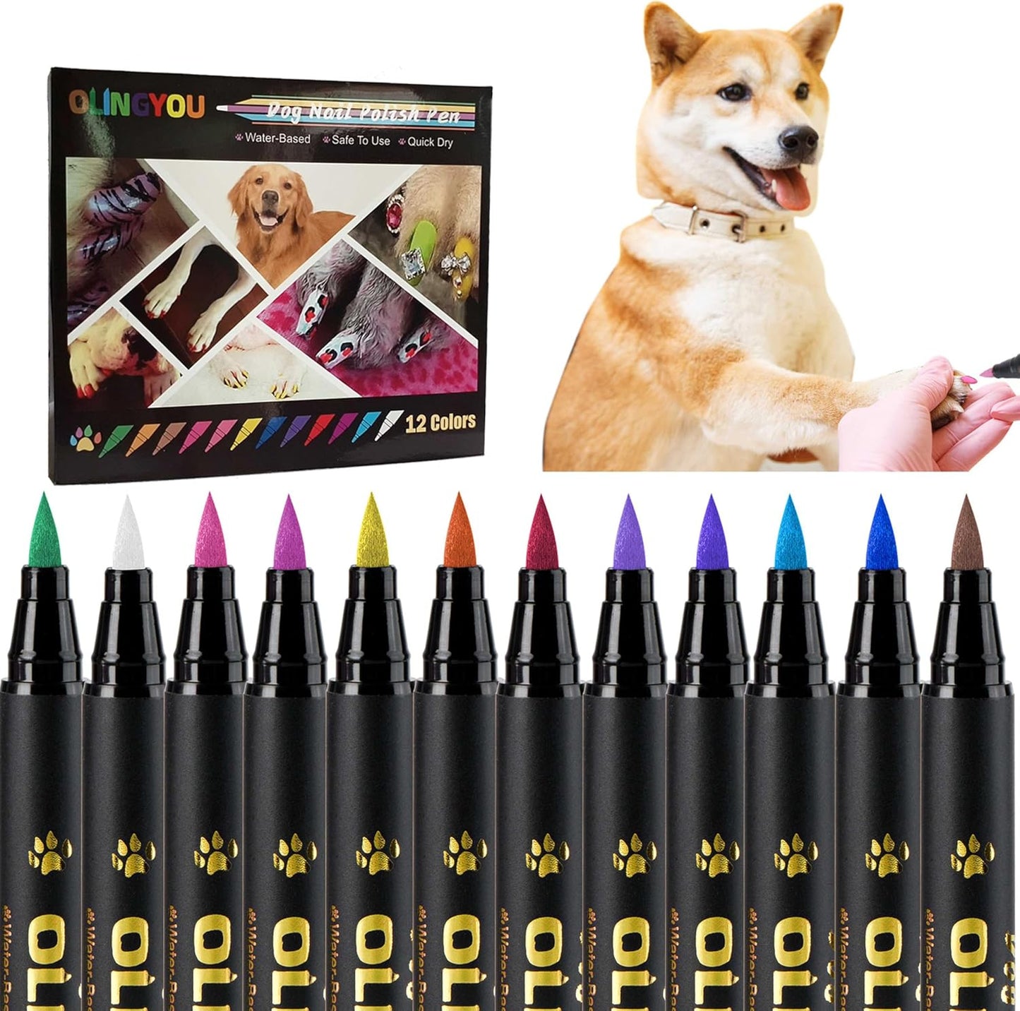 OLINGYOU 15 Colors Dog Nail Polish Pens Quick Dry, Pet Nail Polish Set for Dogs DIY Dogs Puppy Nails, Dog Safe Nail Polish Non Toxic, Odorless, Easy to Apply