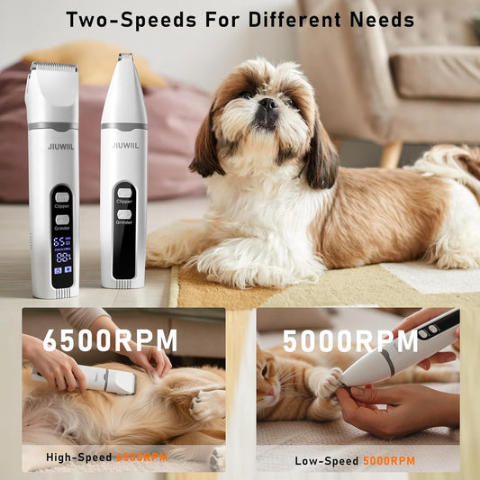 Dog Clippers for Grooming, 4 in 1 Dog Grooming Kit Hair Clipper with LCD Display, Dog Trimmer for Grooming, Dog Hair Trimmer for Paw Nail Grinder,Shaver Grooming Supplies for Pet Cats Dogs