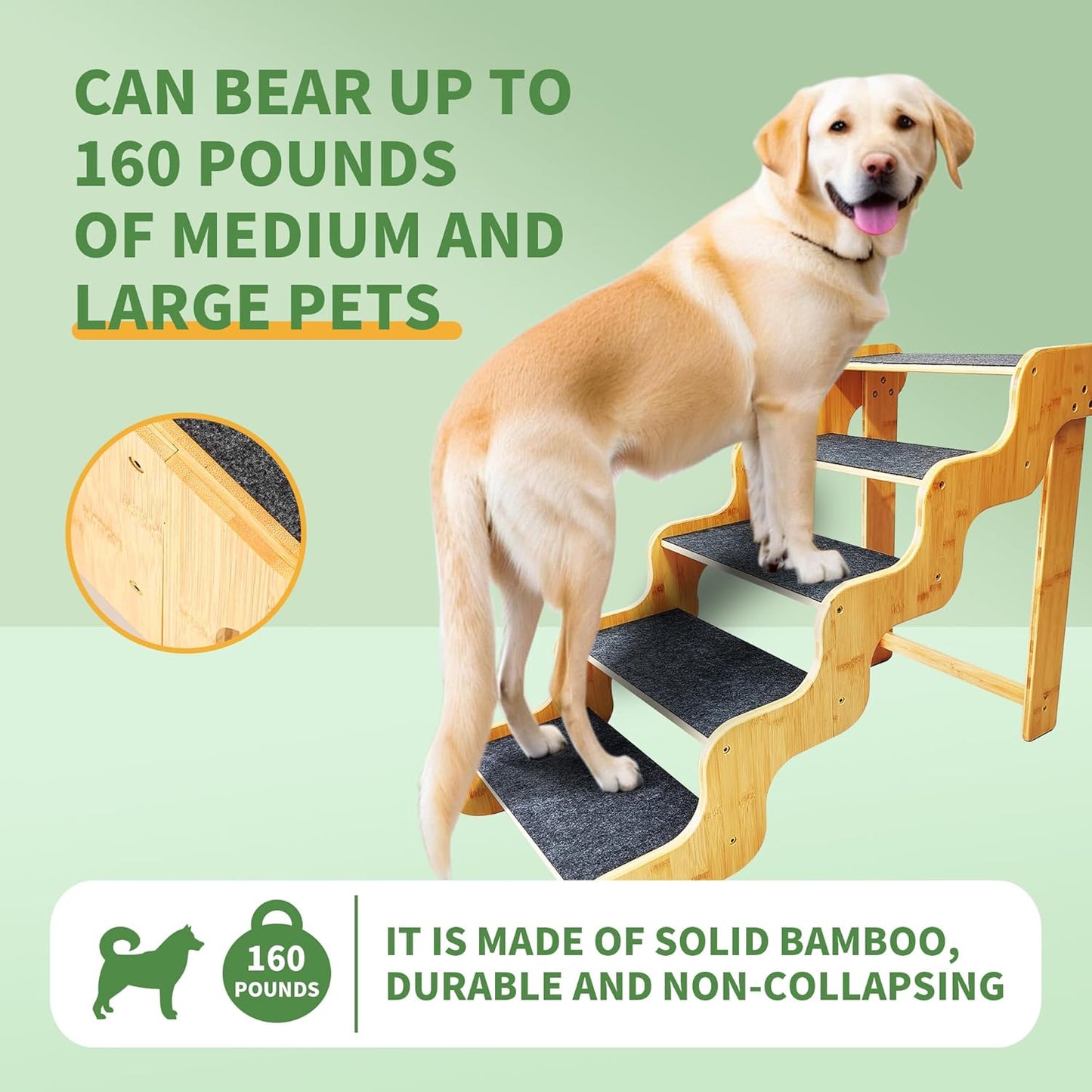 Dog Stairs for Small Dogs,3-Step Bamboo Wooden Dog/Pet/Cat Steps Ramp for Couch Sofa,Bed and Car, Can Support Weighing Up to 160 LB,