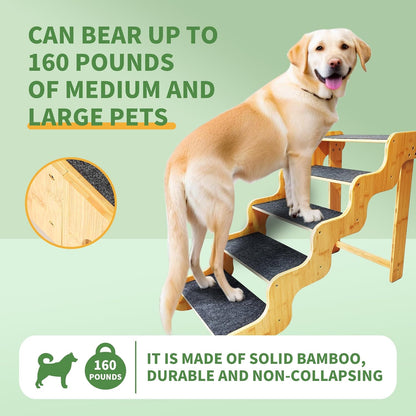 Dog Stairs for Small Dogs,3-Step Bamboo Wooden Dog/Pet/Cat Steps Ramp for Couch Sofa,Bed and Car, Can Support Weighing Up to 160 LB,