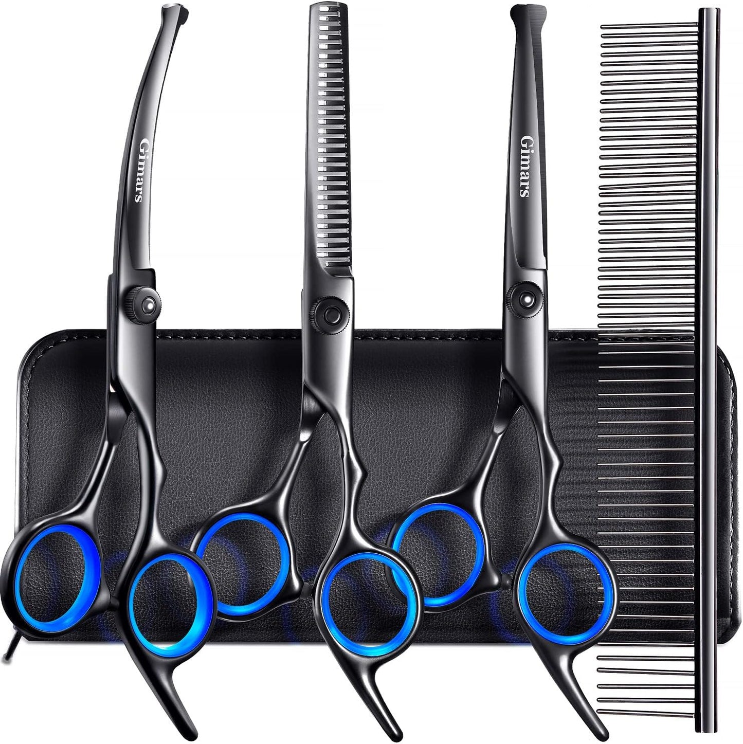 Gimars Titanium Coated Professional 6 in 1 4CR Stainless Steel Dog Grooming Scissors with Safety Round Tip, Heavy Duty Pet Grooming Scissor for Dogs, Cats and Other Animals