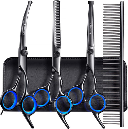 Gimars Titanium Coated Professional 6 in 1 4CR Stainless Steel Dog Grooming Scissors with Safety Round Tip, Heavy Duty Pet Grooming Scissor for Dogs, Cats and Other Animals