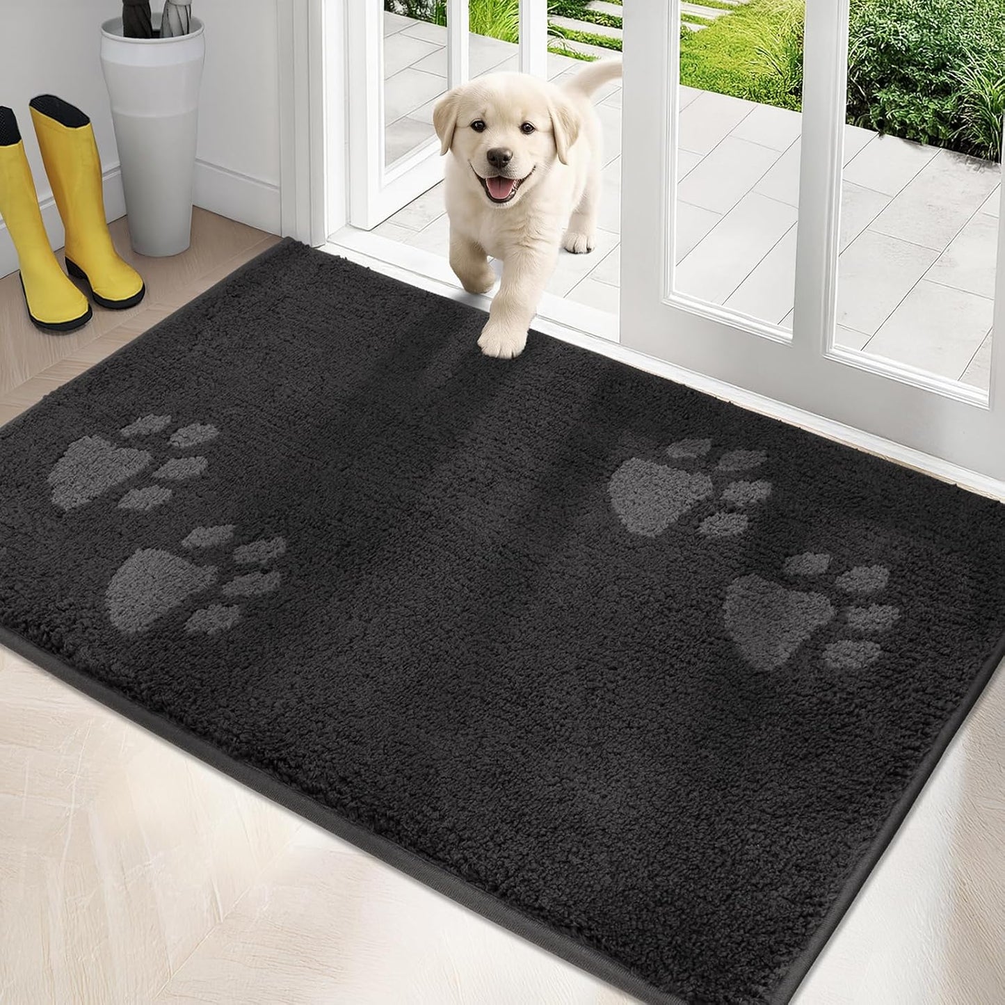 PURRUGS Dirt Trapping Door Mat 20" x 31.5", Non-Skid/Slip Machine Washable Microfiber Entrance Rug, Shoes Scraper, Dog Doormat, Super Absorbent Floor Mat for Muddy Wet Shoes and Paws, Grey