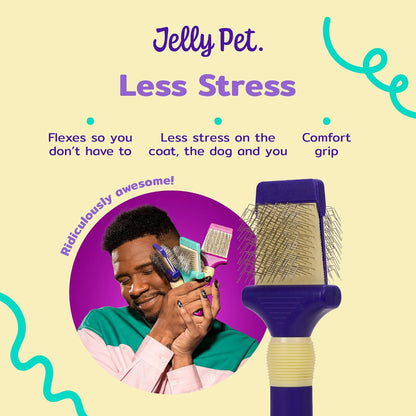 Jelly Pet Double Sided Dog Slicker Brush, Longer Pins, Flexible Head, Fine/Coarse Sides, Removes Unwanted Tangles, Medium, Pink