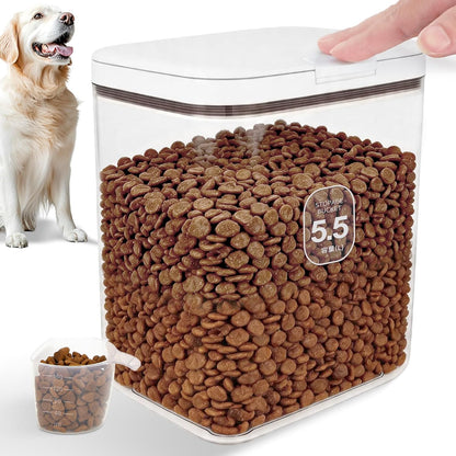 6 lbs Airtight Dog Cat Food Storage Container and Dog Treat Containers BPA-Free, PET Clear Stackable Pet Storage Bin, 1-Cup Scoop, 1-Sponge cleaning brush, Pop Top, With handle, Easy Mobility-Medium