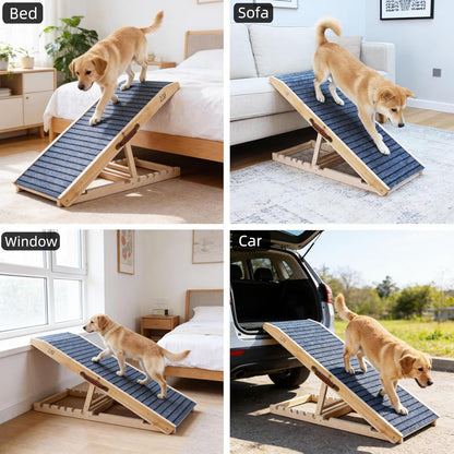 ZJSF Foldable Wooden Dog Ramp for High Bed, Dog Stairs for Small Dogs, High Traction Platform with 4 Adjustable Heights (14"-19.7"), 33", Supports up to 70 lbs