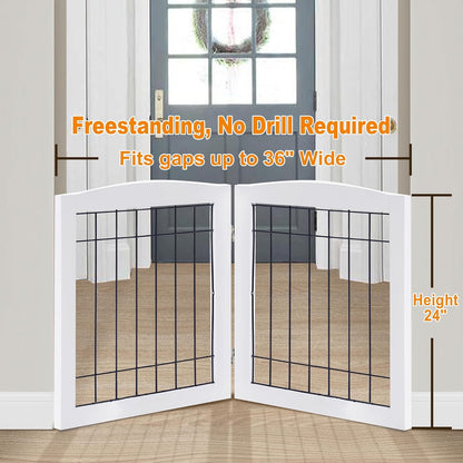 LZRS 2-Panel Freestanding Foldable Wood Dog Gate – Solid Wood & Steel Wire, Chew-Resistant Pet Barrier for Indoor Use, Ideal for Small to Medium Dogs, White
