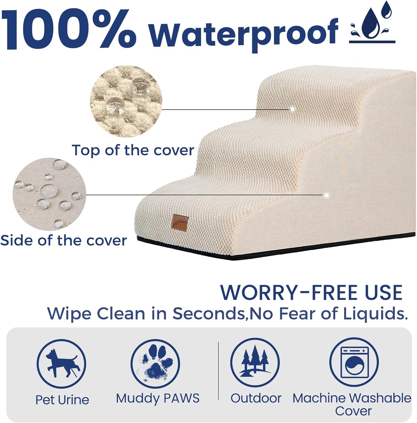 GoGoBunny Ramp Dog Stairs for Couch Sofa and Chair 15.7" H, 3-Step Pet Steps for Small Dogs and Cats, Non-Slip Waterproof Fabric Cover, Stable and Balanced Indoor Step, Pets Friendly, Grey