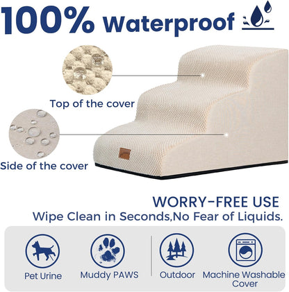 GoGoBunny Ramp Dog Stairs for Couch Sofa and Chair 15.7" H, 3-Step Pet Steps for Small Dogs and Cats, Non-Slip Waterproof Fabric Cover, Stable and Balanced Indoor Step, Pets Friendly, Grey