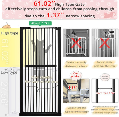 Lumizone Extra Tall Cat Gate 61.02" High Pressure Mounted Extra Wide 30.12"-34.05" (17Sizes) 1.37" Gap No Drilling Auto-Close Tall Pet Gate for Dogs (Black, 30.12"-34.05" W)