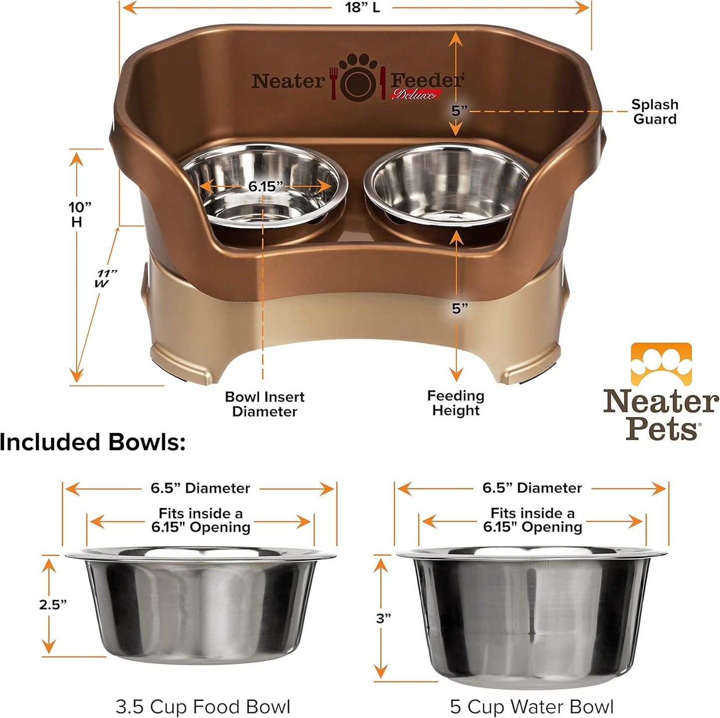 Neater Pet Brands Neater Feeder Deluxe Mess Proof Dog Bowls Elevated for Large Dogs Over 40 lbs, Made in USA, No Spill Raised Dog Food Bowl Stand Feeding Station, Food and Water Bowl Set, Black
