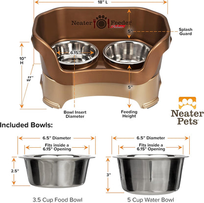 Neater Pet Brands Neater Feeder Deluxe Mess Proof Dog Bowls Elevated for Large Dogs Over 40 lbs, Made in USA, No Spill Raised Dog Food Bowl Stand Feeding Station, Food and Water Bowl Set, Black