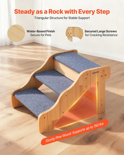 VEVOR Wood Pet Stairs, 2-Step Dog Stairs for Beds, Sofa & Cars, 110lbs Load Capacity, Floded Flat Design, Stable & Sturdy Cat & Dog Step Ladder for Small Medium Large Older Pet Puppy Essentials