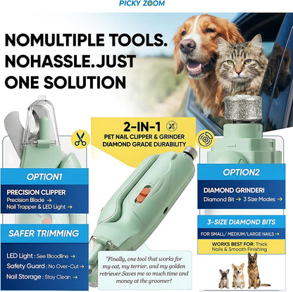 2-in-1 Dog & Cat Nail Clippers and Grinder with Light – Upgraded Safety Guard to Avoid Overcutting, Sharp Blade, Painless Quiet Pet Nail Claw Trimmers, Professional Grooming Tool for Large Small Pets
