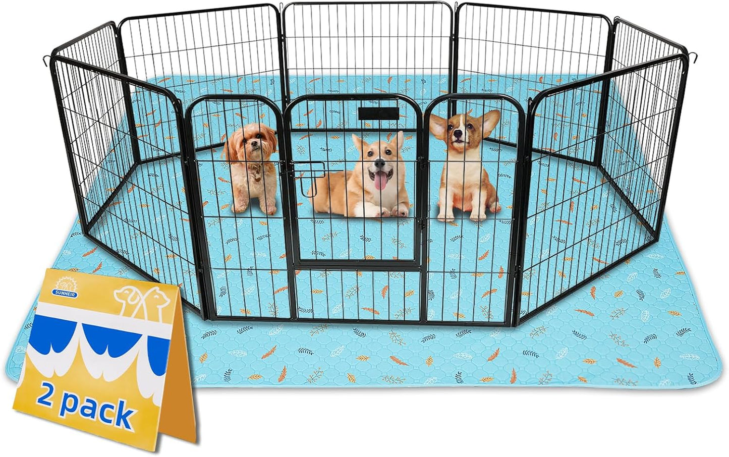 Sunheir Washable Pee Pads for Dogs Large 48" x 48" 2-Pack Reusable Puppy Pads Pet Training Pads, Absorb Dog Mats, Whelping Pad, Non-Slip Protects Against Urine Leakage (Leaves - Deep Grey, 48x48)